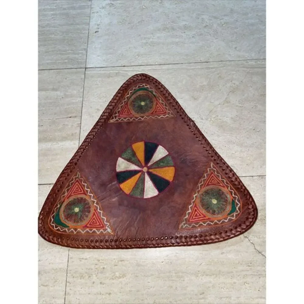 Leather Tripod‎ Saddle Stool Cover Needlepoint Geometric Pattern